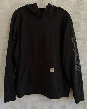 Carhartt Hoodie Womens XL Relaxed Fit Black Sleeve Logo Pullover Workwear